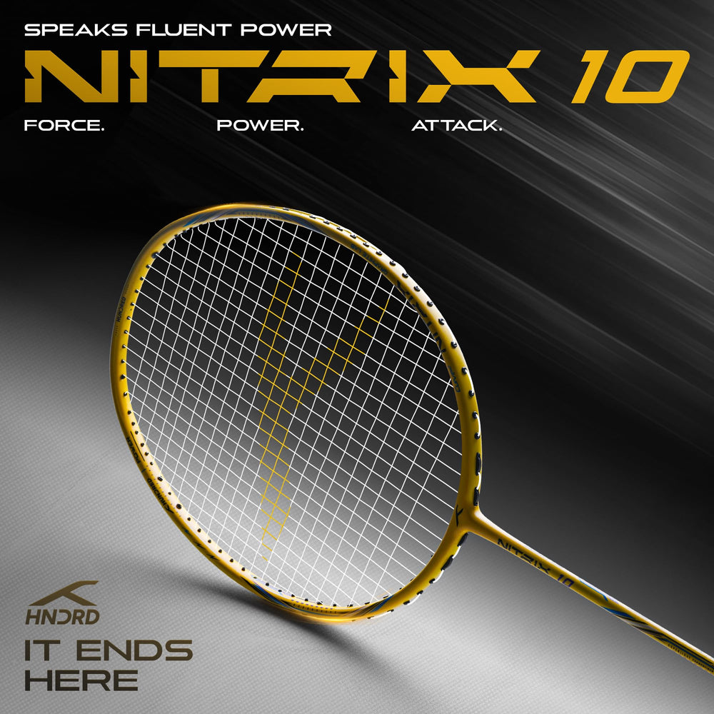 Hundred Nitrix 10 Badminton Racket (Strung) | Head-Heavy Carbon Fiber Attacking Racquet with Full Cover | Max Tension 30 lbs - Best Price online Prokicksports.com
