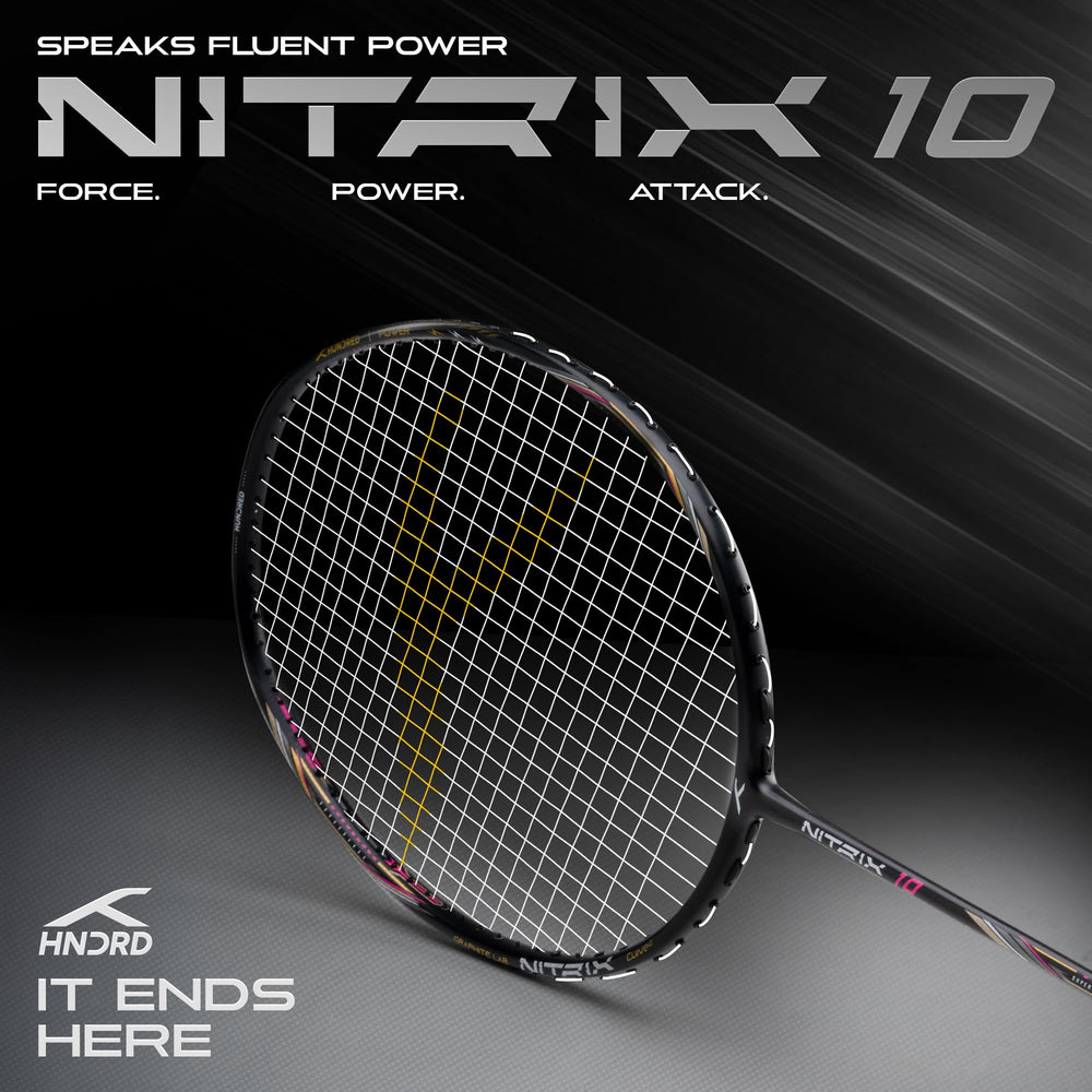 Hundred Nitrix 10 Badminton Racket (Strung) | Head-Heavy Carbon Fiber Attacking Racquet with Full Cover | Max Tension 30 lbs - Best Price online Prokicksports.com