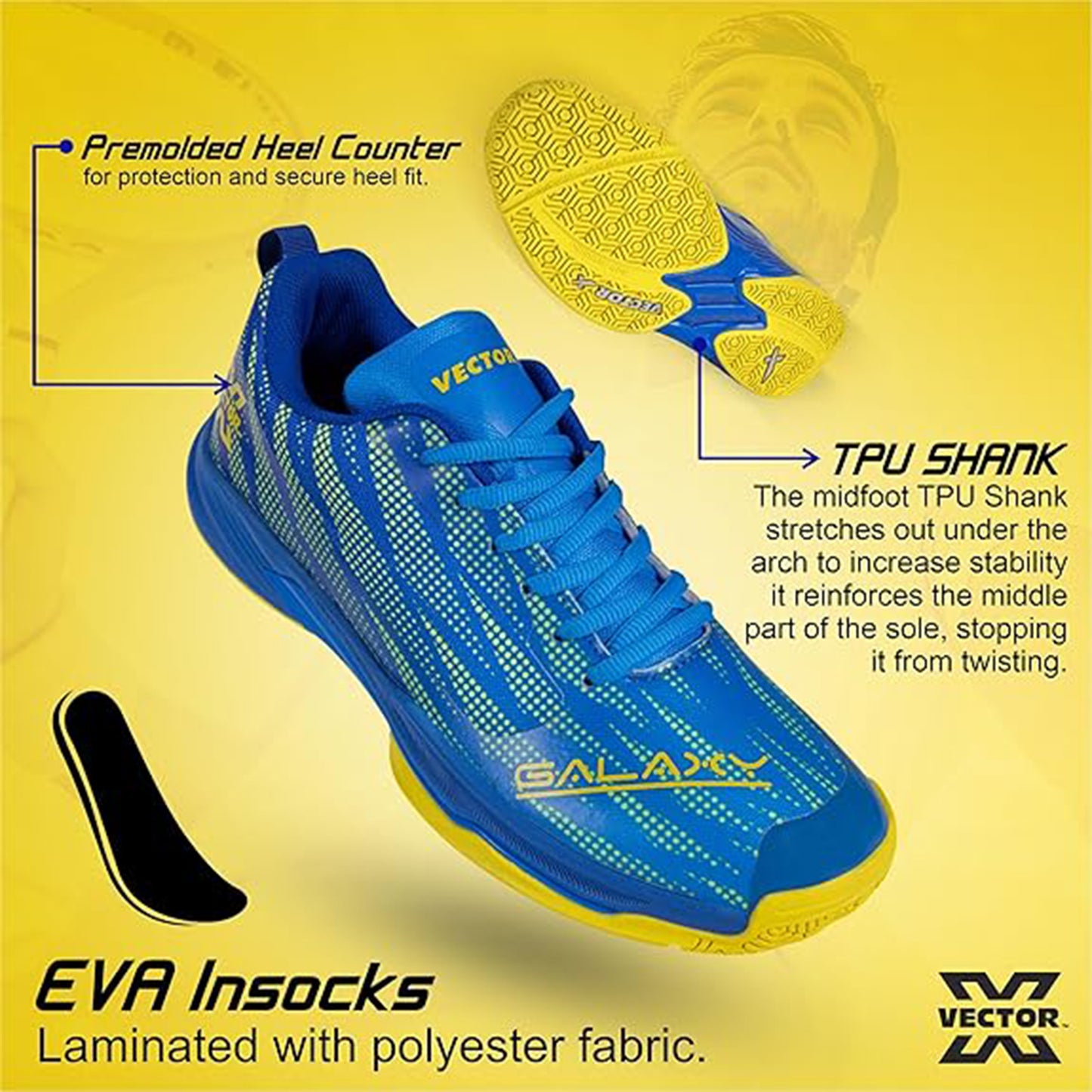 Vector X Galaxy Court Shoe for Badminton– Lightweight, Breathable Mesh, Durable Rubber Outsole, Anti-Slip Grip & Enhanced Comfort - Best Price online Prokicksports.com
