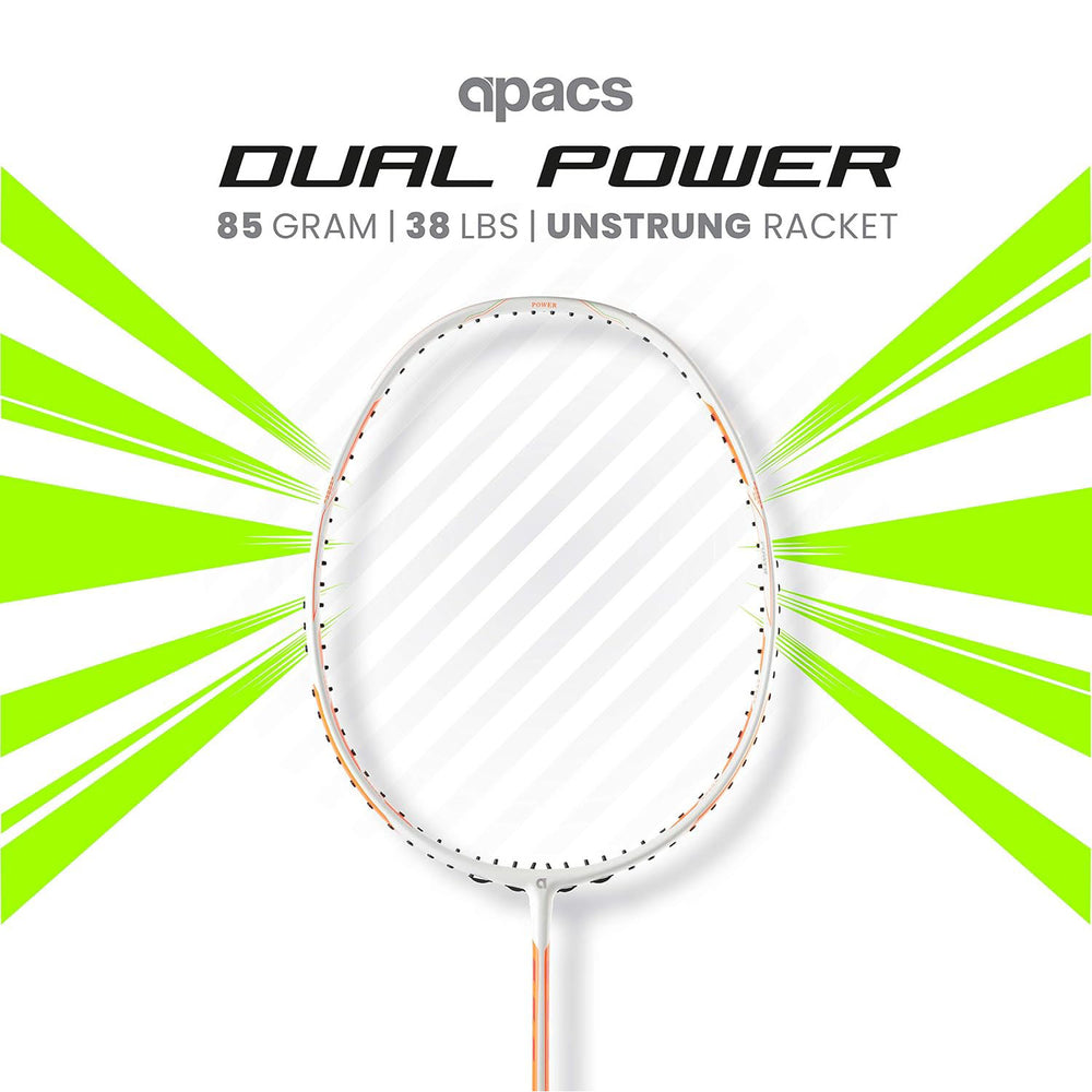 Apacs Dual Power Speed Badminton Racquet – Unstrung, Lightweight Graphite Frame, High Tension Support, Power & Speed Balance, With Cover Included