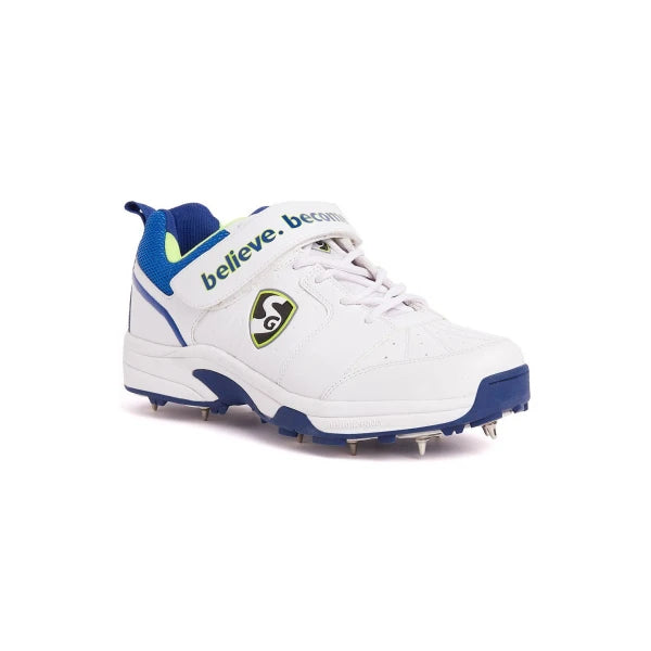 SG Sierra 2.0 Full Metal Spikes Cricket Shoe, White/Lime/Royal Blue - Best Price online Prokicksports.com