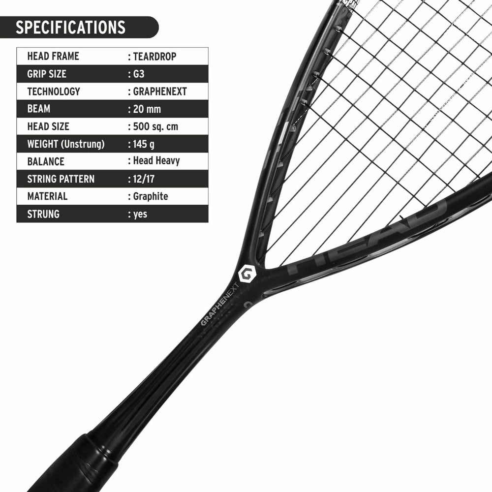 Head GrapheneXT Hurricane 123 Squash Racquet, Black - Best Price online Prokicksports.com