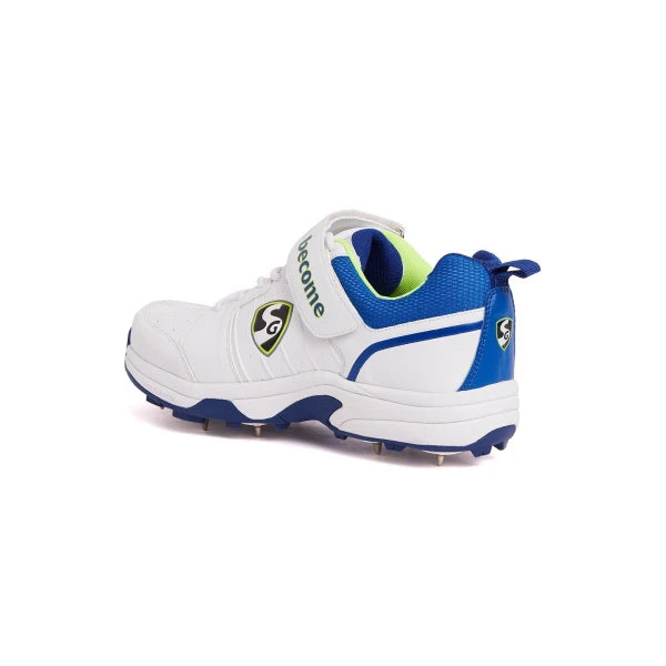 SG Sierra 2.0 Full Metal Spikes Cricket Shoe, White/Lime/Royal Blue - Best Price online Prokicksports.com
