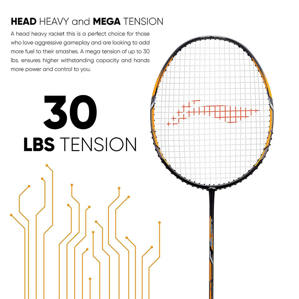 Li-Ning Turbo 99 Carbon Fibre Racket With Free Full Cover Black/Gold - Best Price online Prokicksports.com