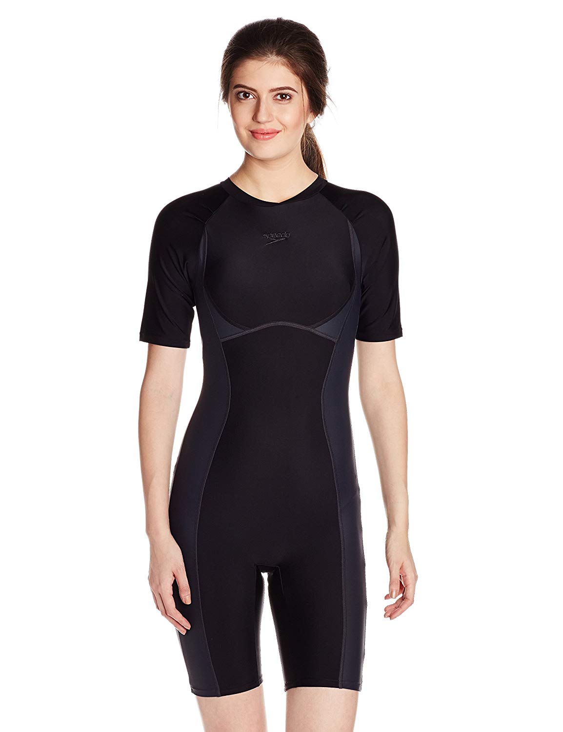 Miniatuur Mis af hebben Speedo Female Swimwear Essential Spliced Kneesuit (Black, Oxide Grey a –  Prokicksports