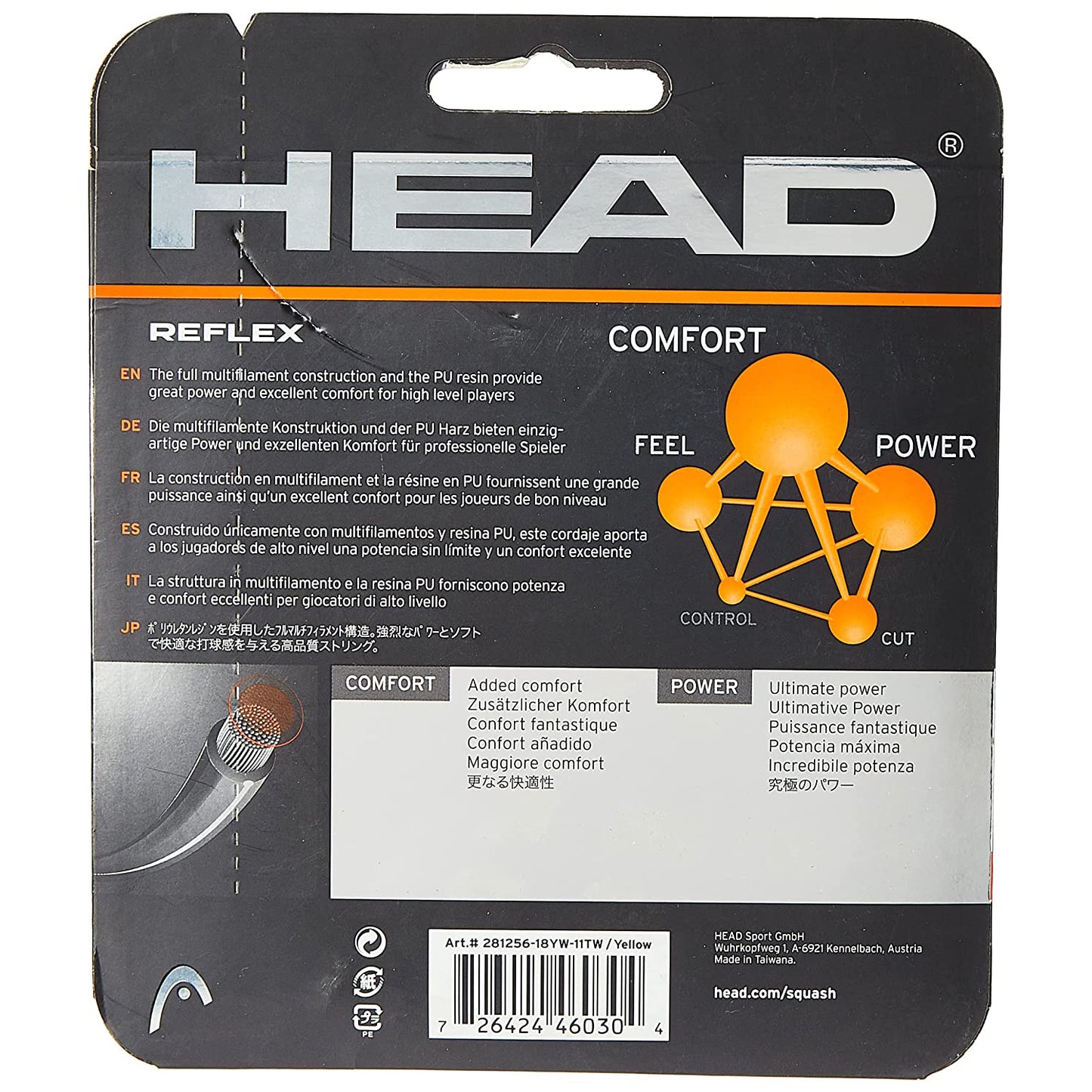 Head Reflex Power Squash String 16G, Yellow - Best Price online Prokicksports.com