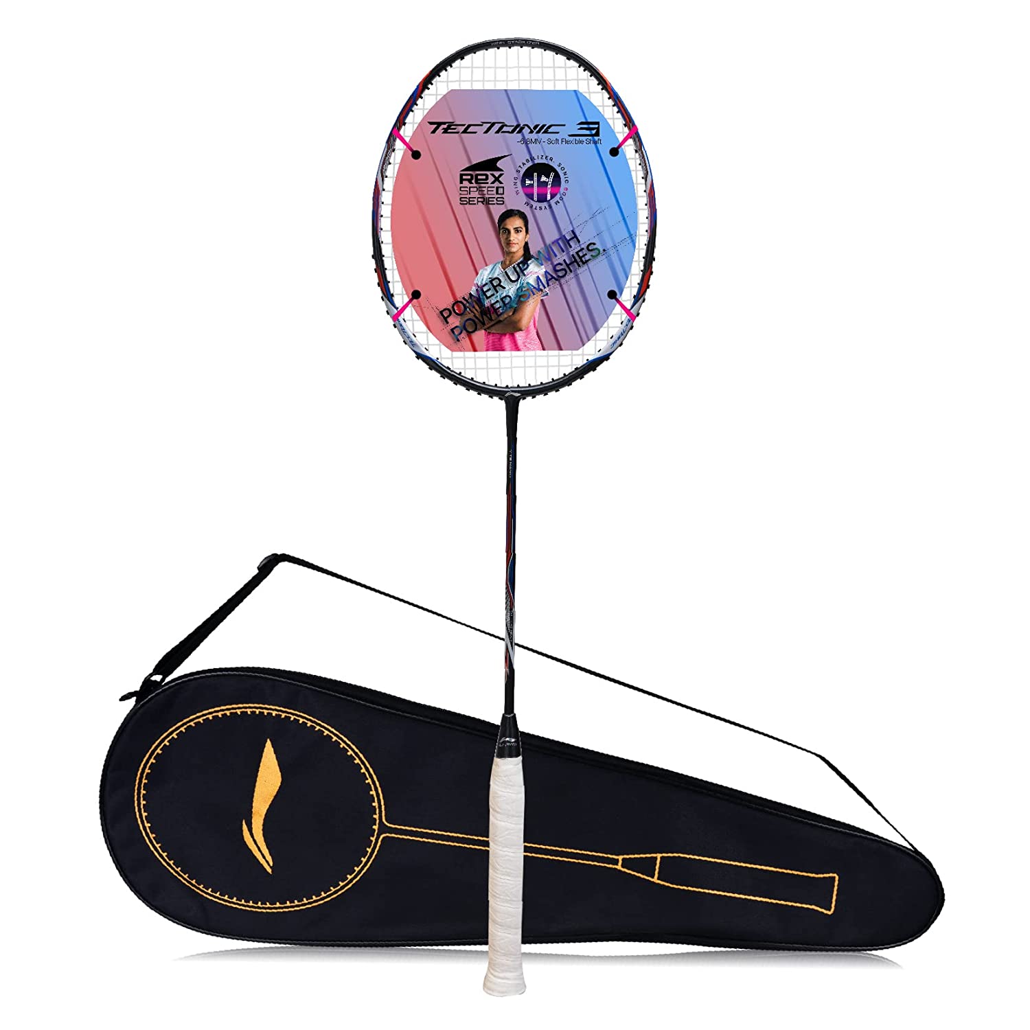 Li-Ning Tectonic 3 R-Series Strung Badminton Racket, Charcoal/Blue/Orange (4UIG6) - Best Price online Prokicksports.com