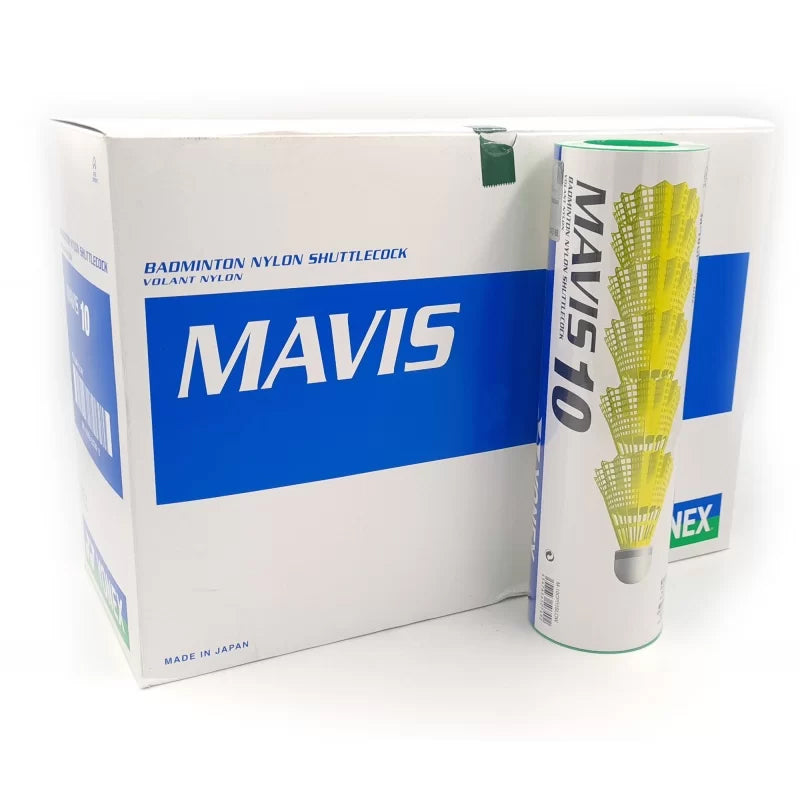 Yonex Mavis 10 Green Cap Nylon Shuttlecock – Yellow (Pack of 50 Cans) | High-Durability, Consistent Flight for Training & Recreational Play - Best Price online Prokicksports.com