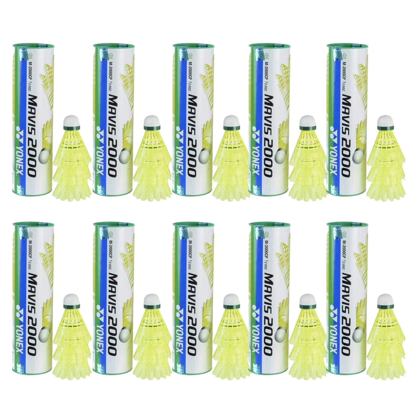 Yonex Mavis 2000 Green Cap Nylon Shuttlecock (Yellow) - 10 Cans - Best Price online Prokicksports.com