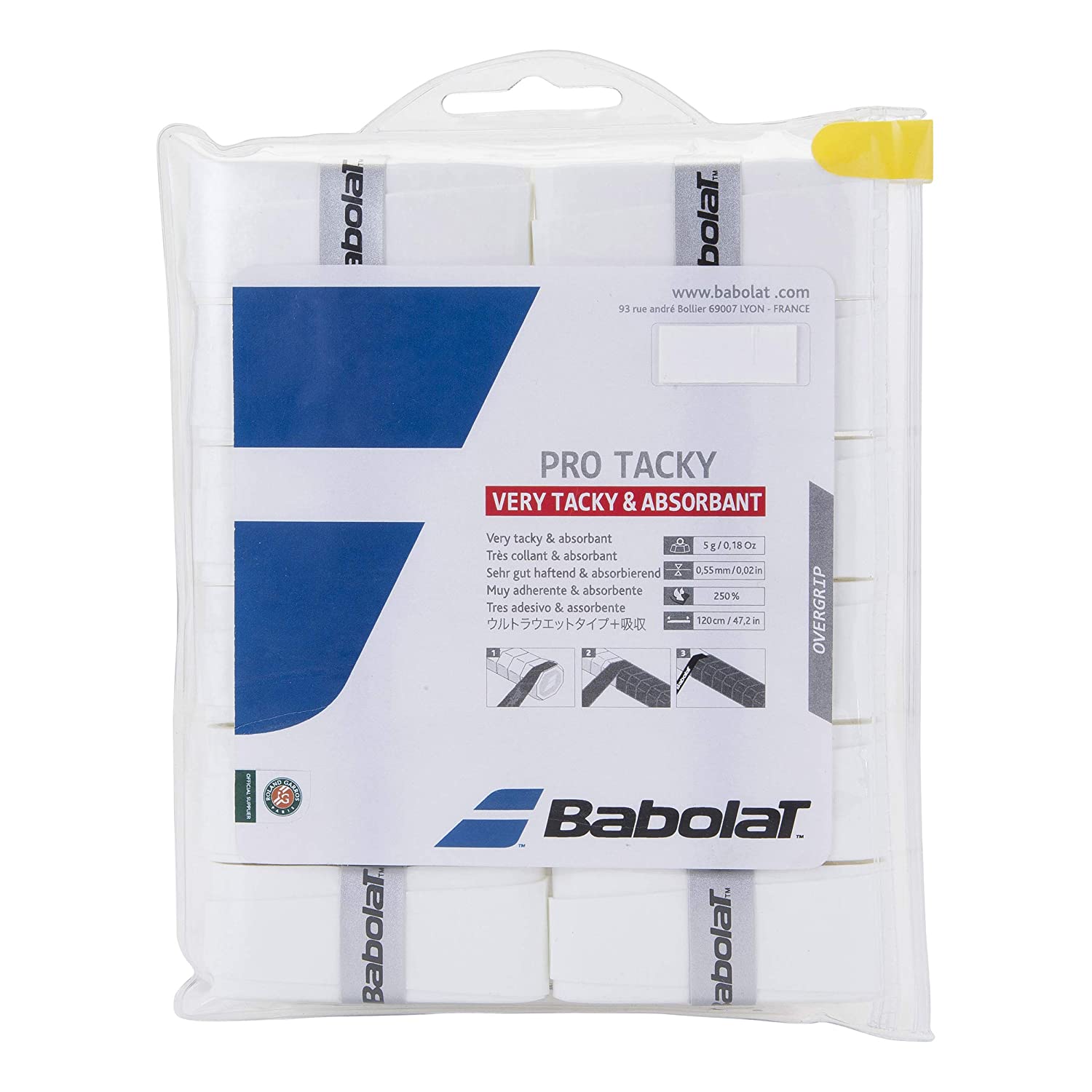 Babolat 654009 101 Pro Tacky X12 Tennis Grip Pack of 12 White