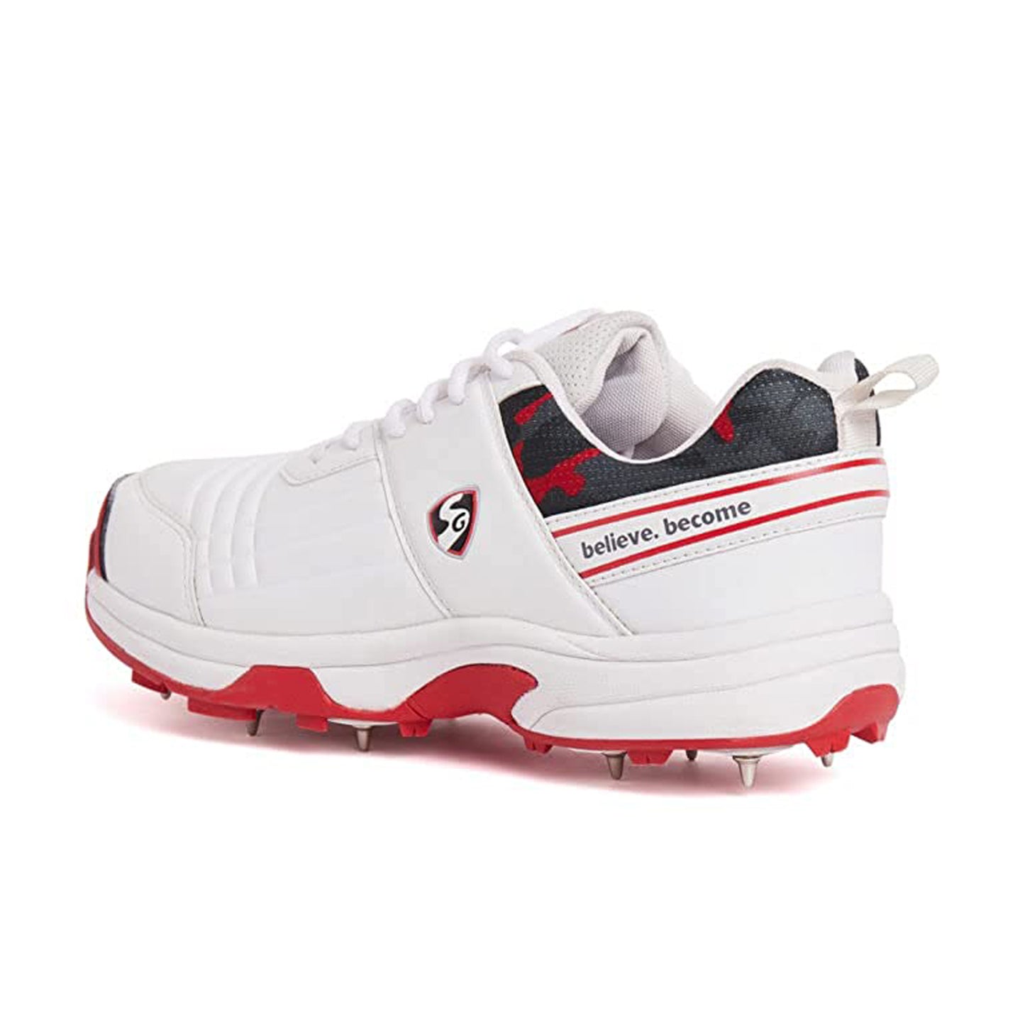 SG Savage Spikes 1.0 Cricket Shoe, White/Red/Grey - Best Price online Prokicksports.com