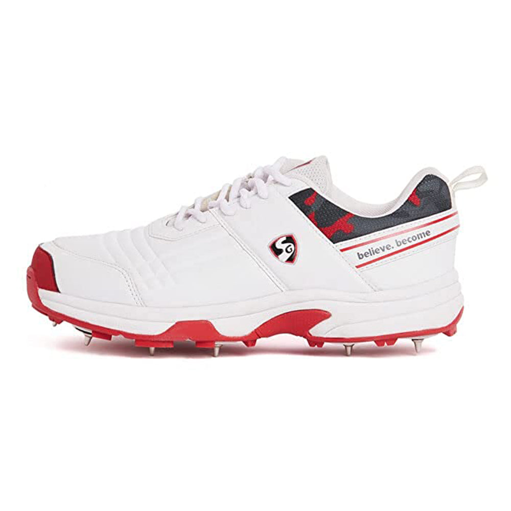 SG Savage Spikes 1.0 Cricket Shoe, White/Red/Grey - Best Price online Prokicksports.com