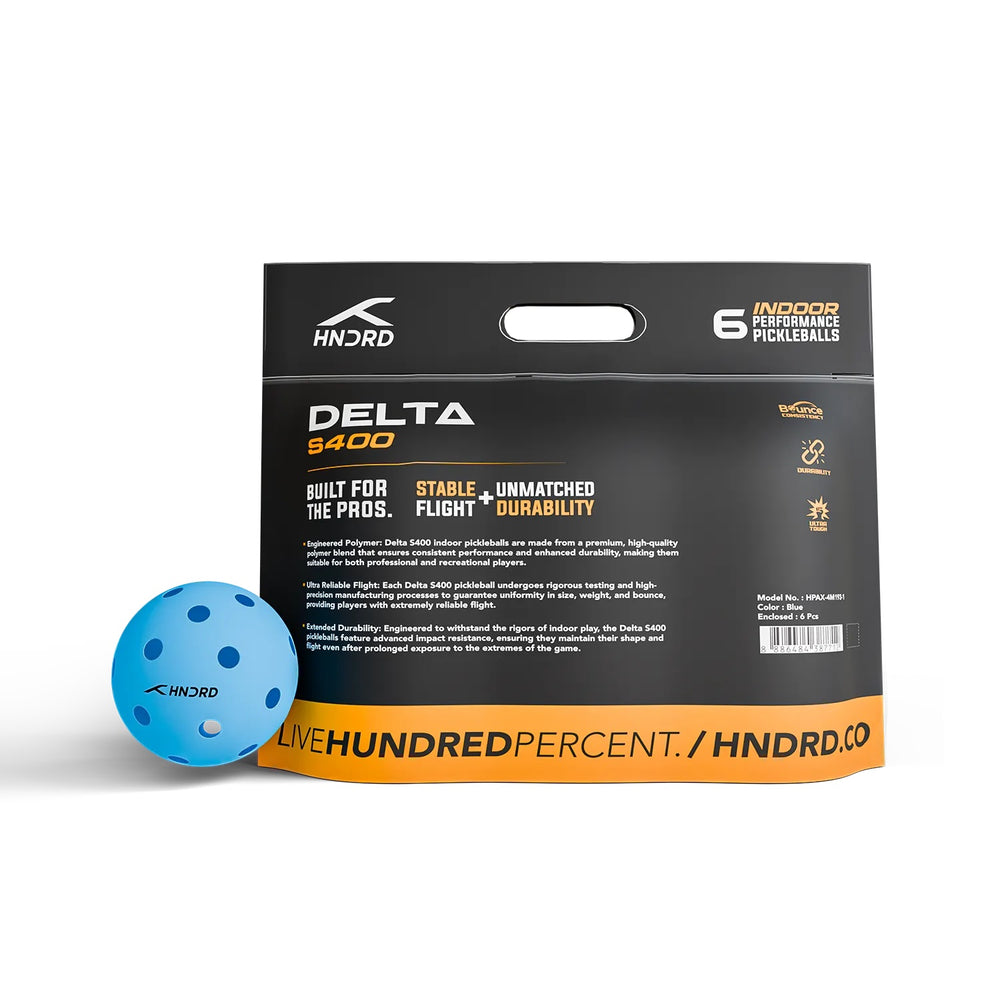 Hundred Delta S400 Indoor-26 Hole Pickleball Balls, Blue - Pack of 6 - Best Price online Prokicksports.com