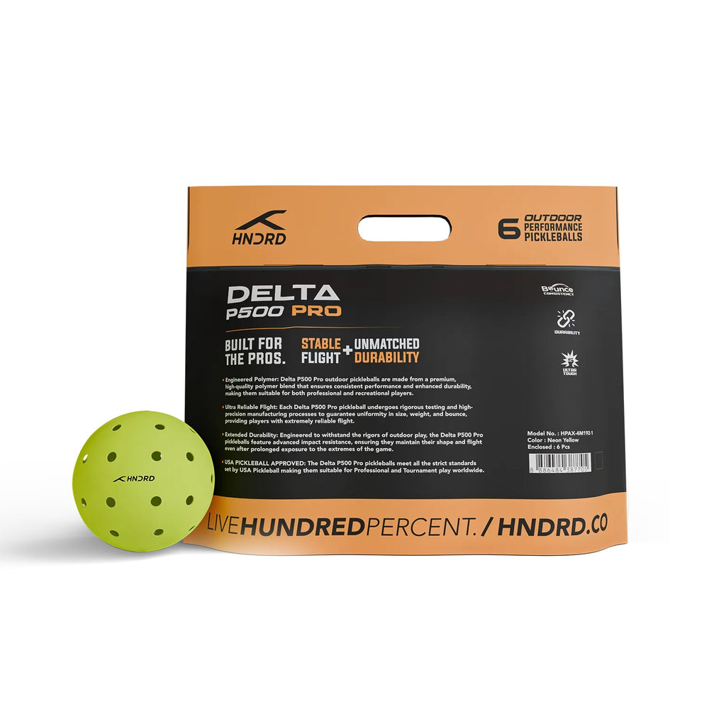 Hundred Delta P500 Pro Outdoor-40 Hole Pickleball Balls, Neon Yellow - Pack of 6 - Best Price online Prokicksports.com