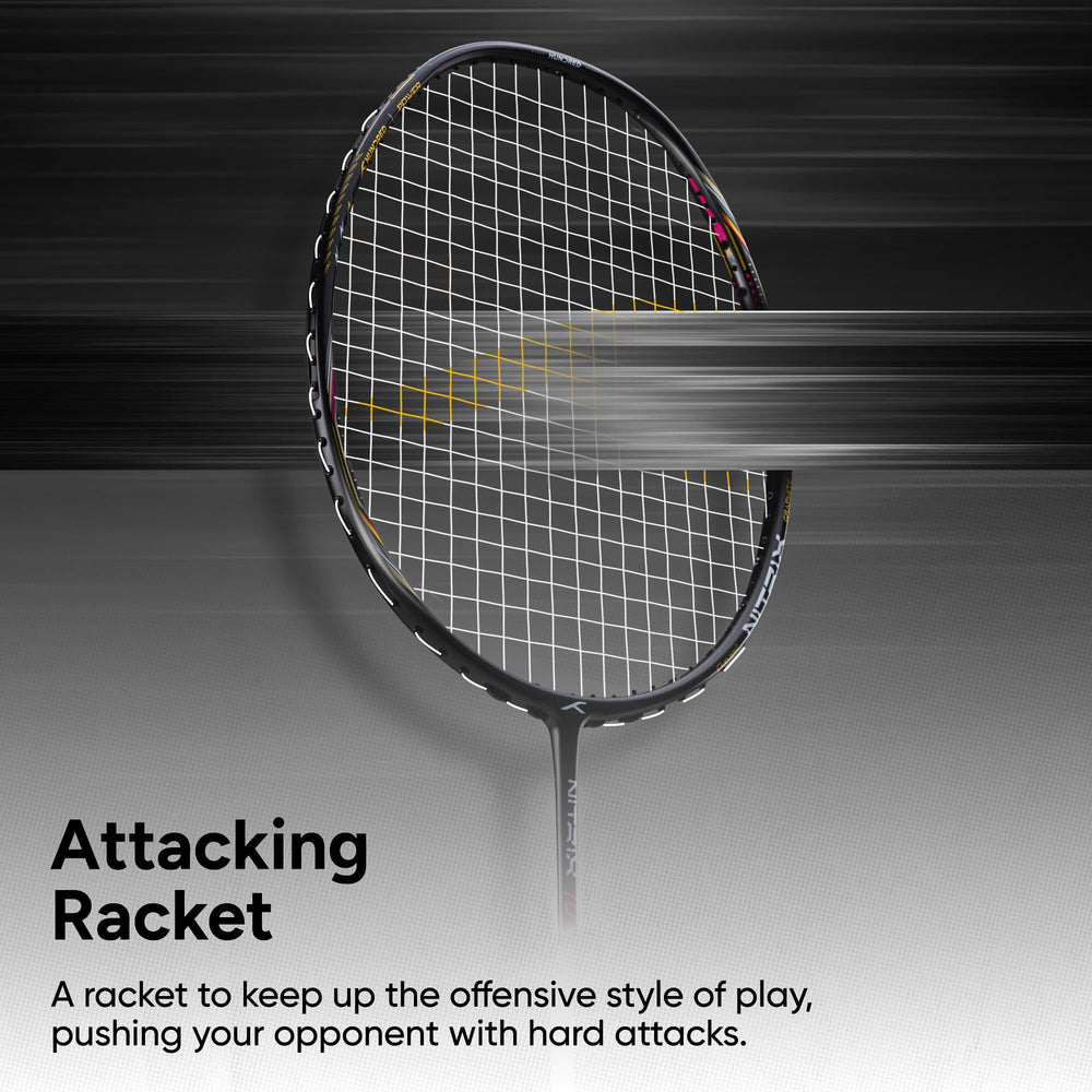 Hundred Nitrix 10 Badminton Racket (Strung) | Head-Heavy Carbon Fiber Attacking Racquet with Full Cover | Max Tension 30 lbs