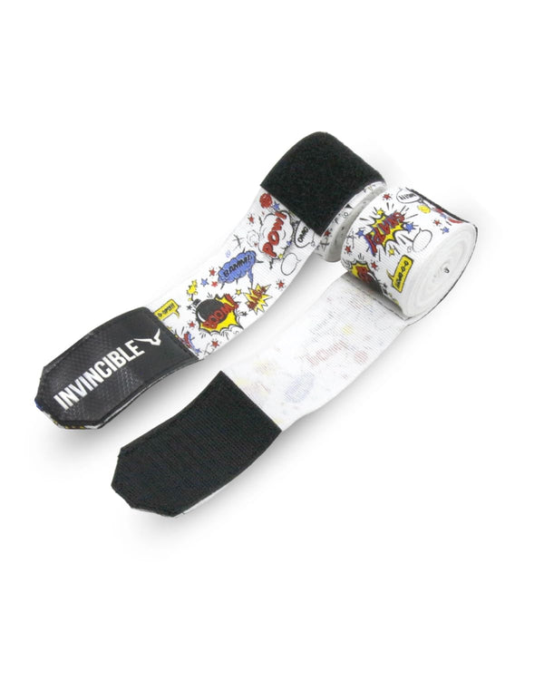 Invincible Nylon Mexican Style Semi-Stretch Boom Boom Printed Hand Wraps (White, 2.5 M) | Breathable Conforming Boxing Wraps with Wrist Support