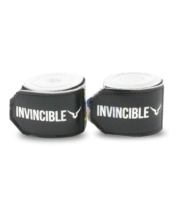 Invincible Nylon Mexican Style Semi-Stretch Boom Boom Printed Hand Wraps (White, 2.5 M) | Breathable Conforming Boxing Wraps with Wrist Support