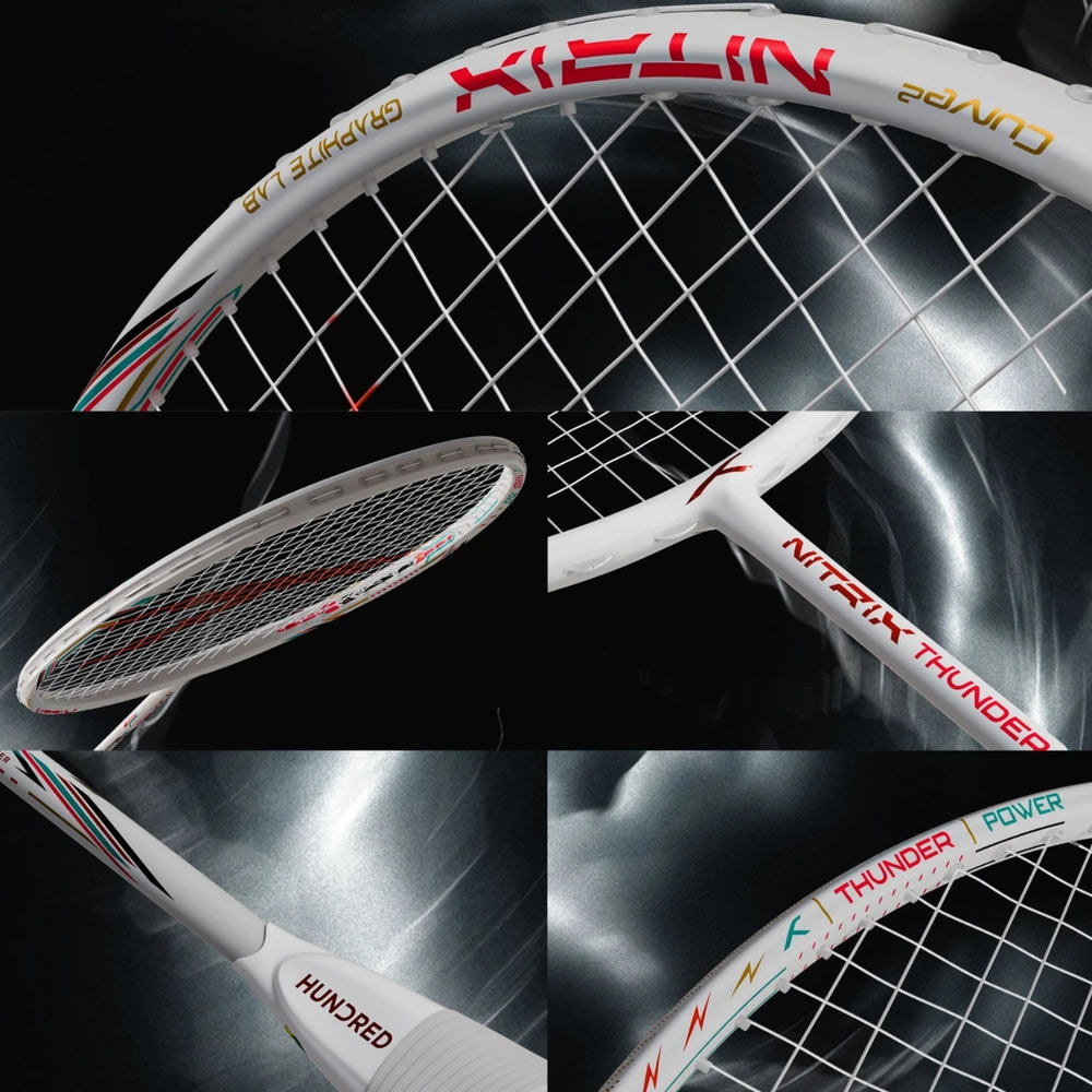 Hundred Nitrix Thunder Strung Badminton Racquet | Superlight Carbon Fibre Power Frame with Curve² Technology | Attack Series - Best Price online Prokicksports.com