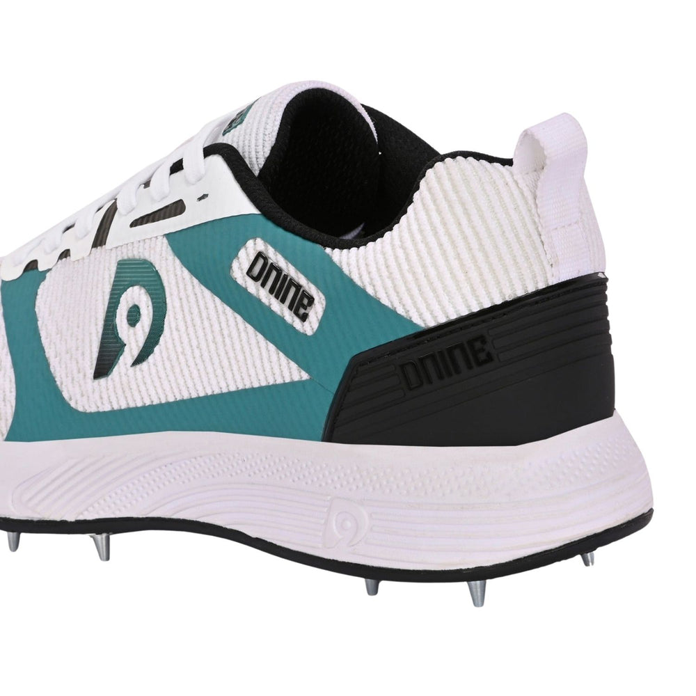 Dnine Hunter 1 Cricket Batting Shoe with Metal Spikes – White/Green/Black |Shock Absorbing EVA Midsole, High Traction TPU Spike Outsole - Best Price online Prokicksports.com