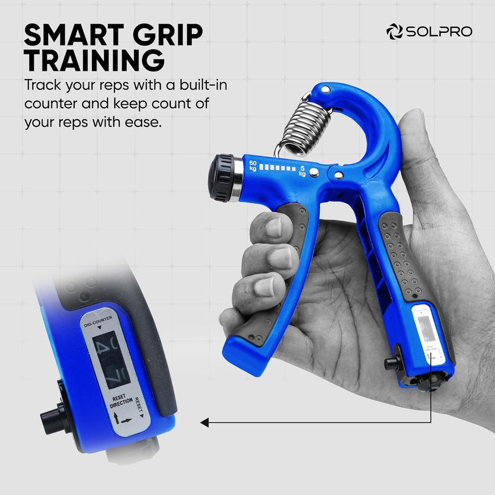 Solpro SHG-046 Velgrip Adjustable Hand Grip Strengthener – 5-60kg Resistance, Mechanical Counter, Forearm & Finger Exerciser for Men & Women, Home & Gym Use - Best Price online Prokicksports.com