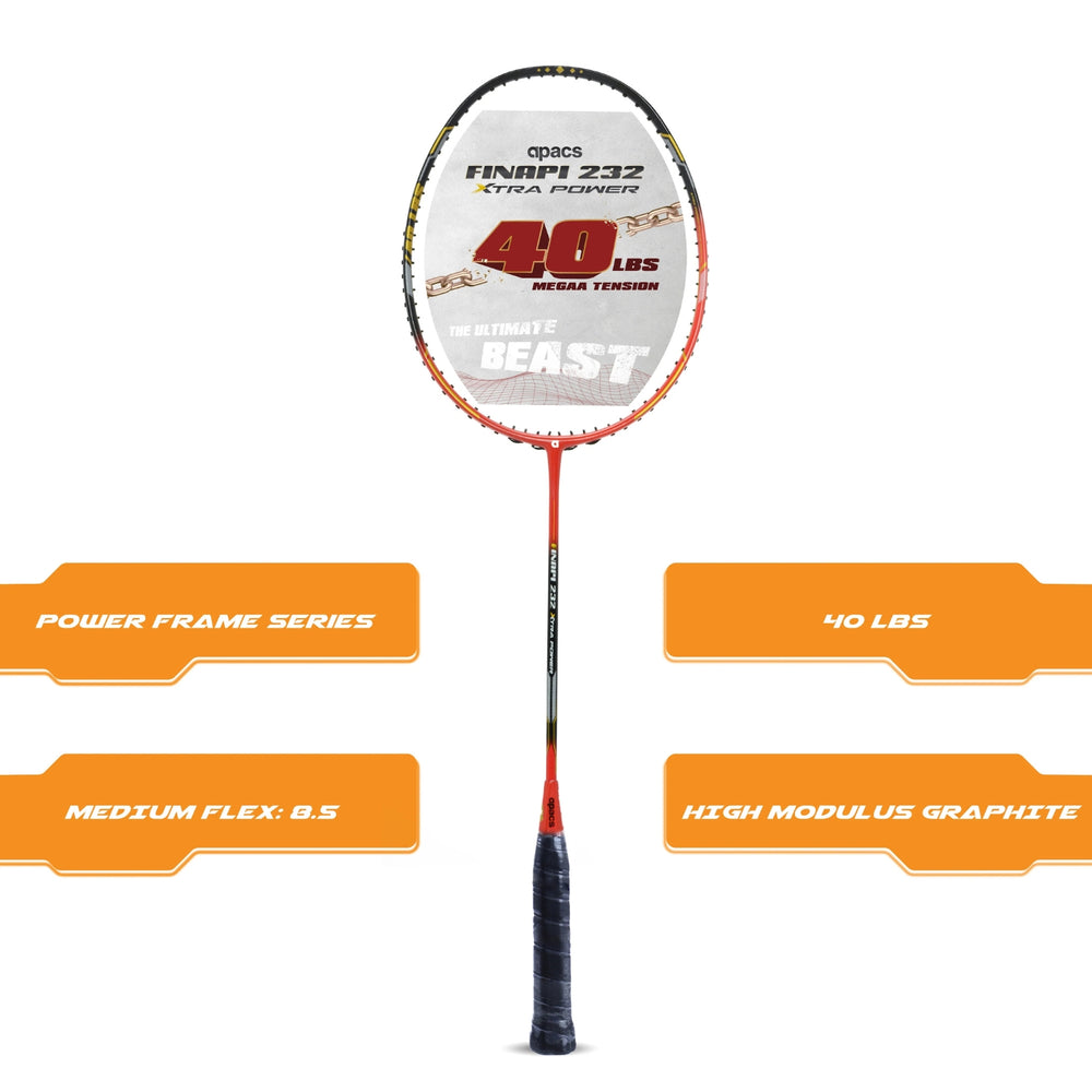 Apacs Finapi 232 Xtra Power Unstrung Badminton Racquet | Lightweight Graphite Frame | High Tension | Powerful Smash Control | Ideal for Intermediate & Advanced Player - Best Price online Prokicksports.com