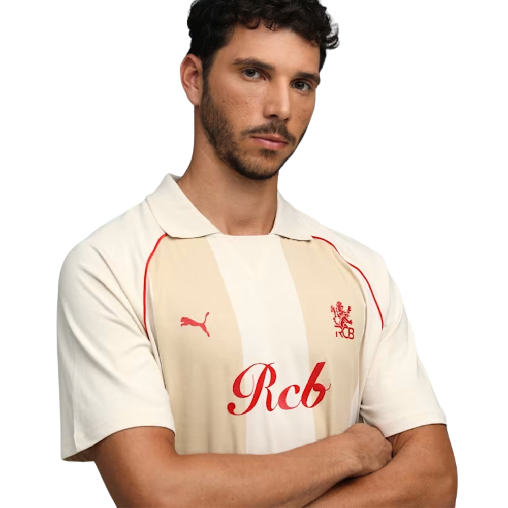 PUMA x RCB Striper Polo II Polo T-Shirt for Men | Classic Collar with Button Placket, Knitted Fabric & Official RCB Branding - Best Price online Prokicksports.com