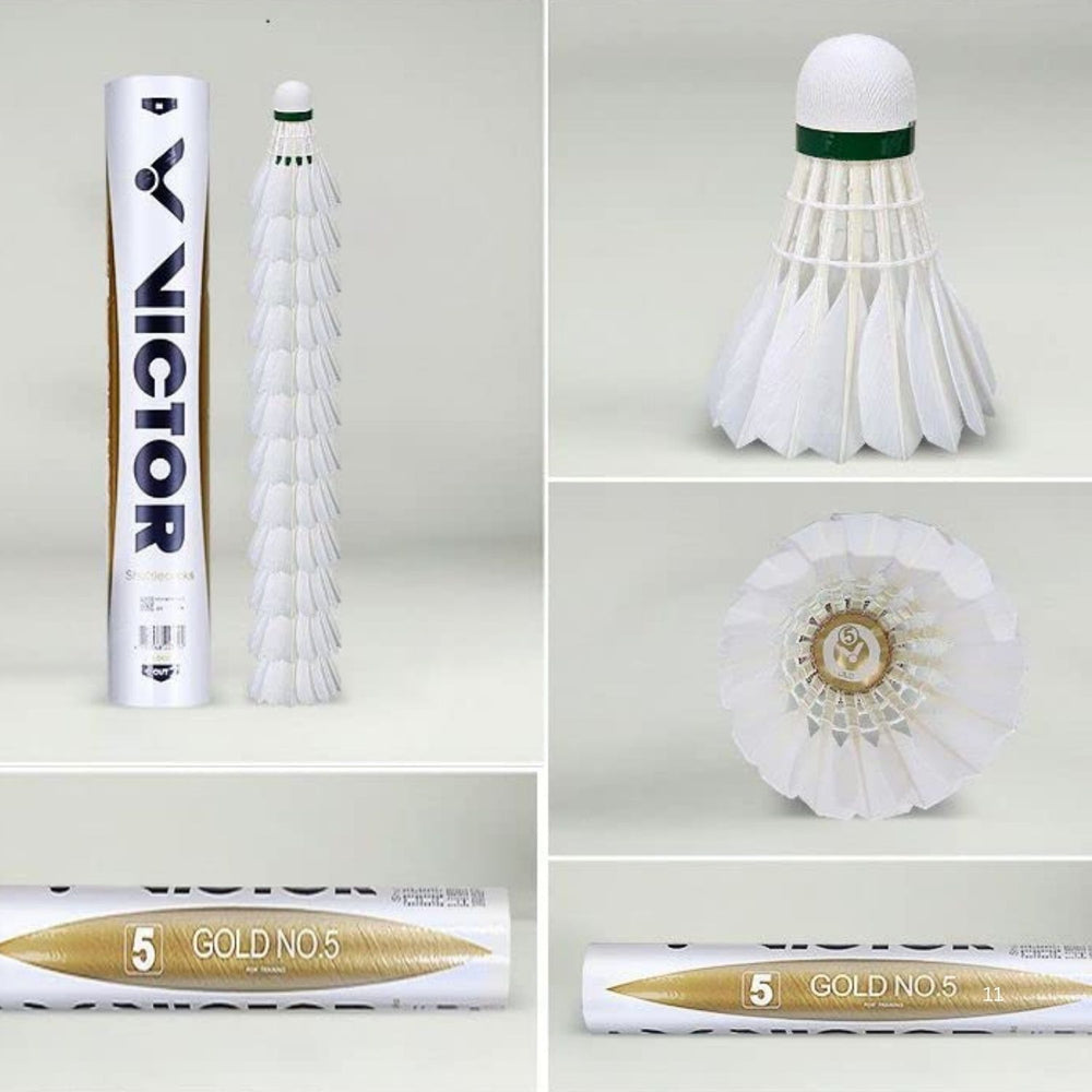Victor Gold No.5 Feather Shuttlecock – Speed 76, Duck Feather & Composite Cork, Pack of 12 (Practice & Club Use) - Best Price online Prokicksports.com