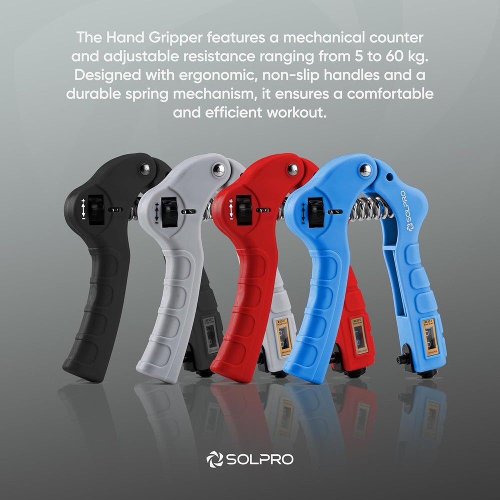 Solpro SHX-052 Grippax Adjustable Hand Grip Strengthener – 5-60kg Resistance, Mechanical Counter, Forearm, Wrist & Finger Exerciser for Men & Women, Home/Gym/Rehab Workouts - Best Price online Prokicksports.com