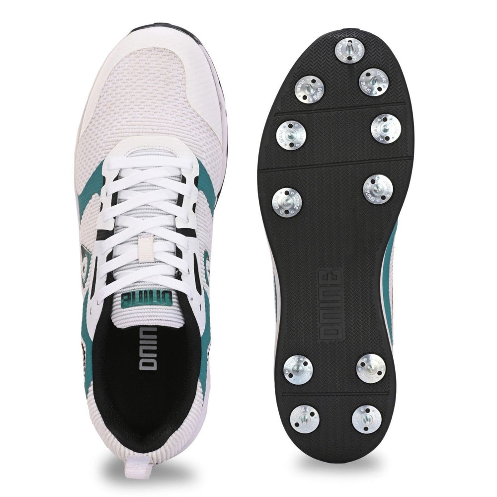 Dnine Hunter 1 Cricket Batting Shoe with Metal Spikes – White/Green/Black |Shock Absorbing EVA Midsole, High Traction TPU Spike Outsole - Best Price online Prokicksports.com
