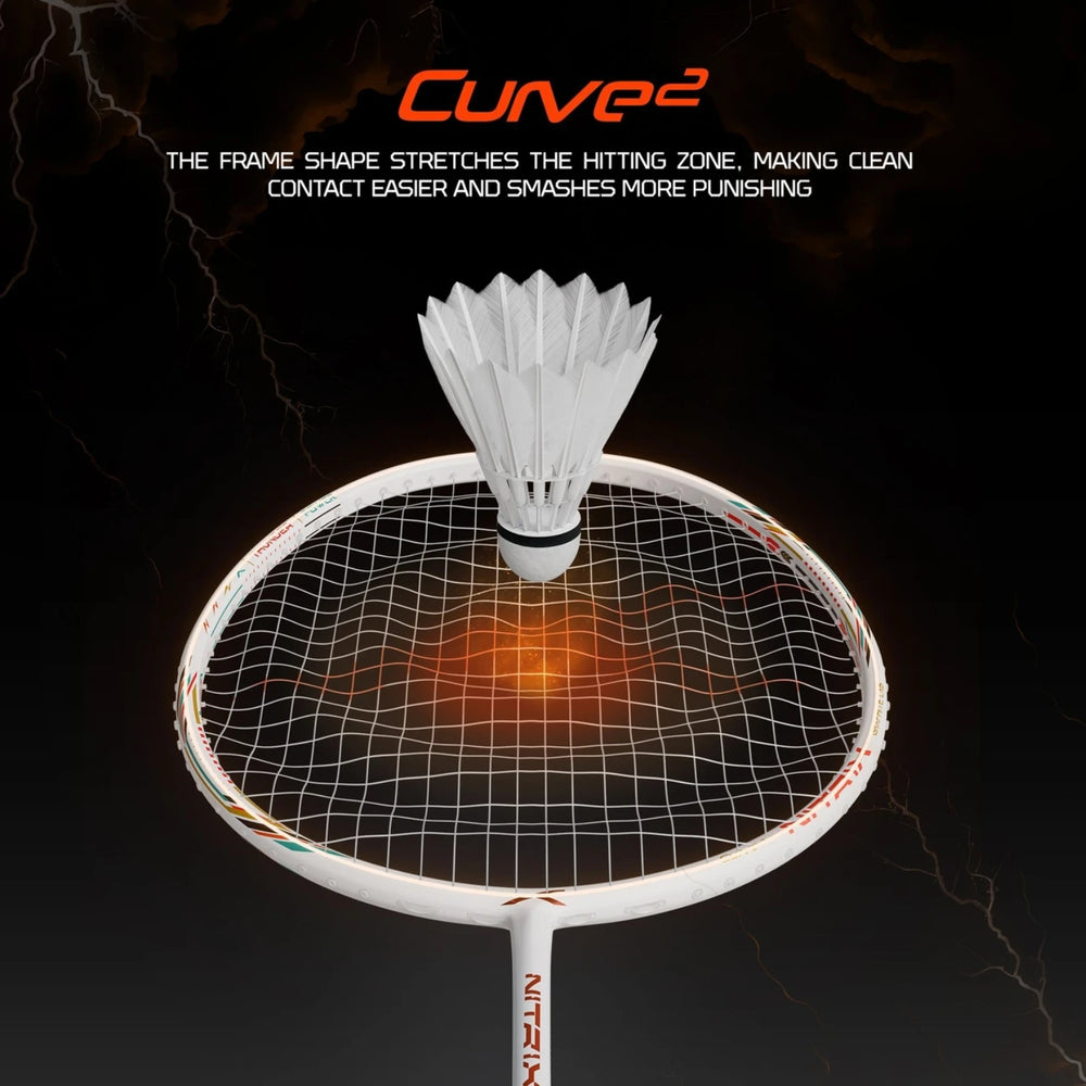 Hundred Nitrix Thunder Strung Badminton Racquet | Superlight Carbon Fibre Power Frame with Curve² Technology | Attack Series - Best Price online Prokicksports.com