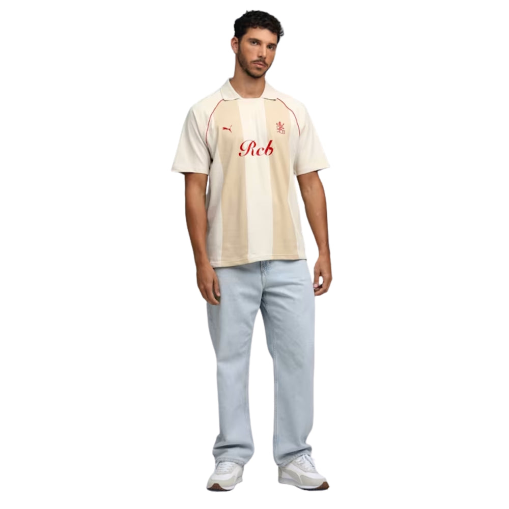 PUMA x RCB Striper Polo II Polo T-Shirt for Men | Classic Collar with Button Placket, Knitted Fabric & Official RCB Branding - Best Price online Prokicksports.com