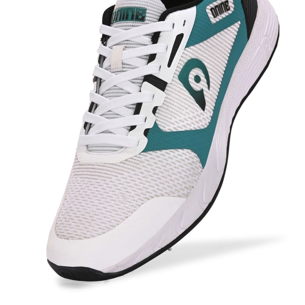 Dnine Hunter 1 Cricket Batting Shoe with Metal Spikes – White/Green/Black |Shock Absorbing EVA Midsole, High Traction TPU Spike Outsole - Best Price online Prokicksports.com