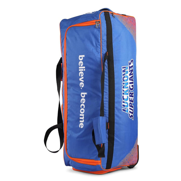 SG X LSG 1.0 Large Duffle Wheelie Cricket Kitbag | Official Lucknow Super Giants Cricket Bag with Wheels – Blue/Orange