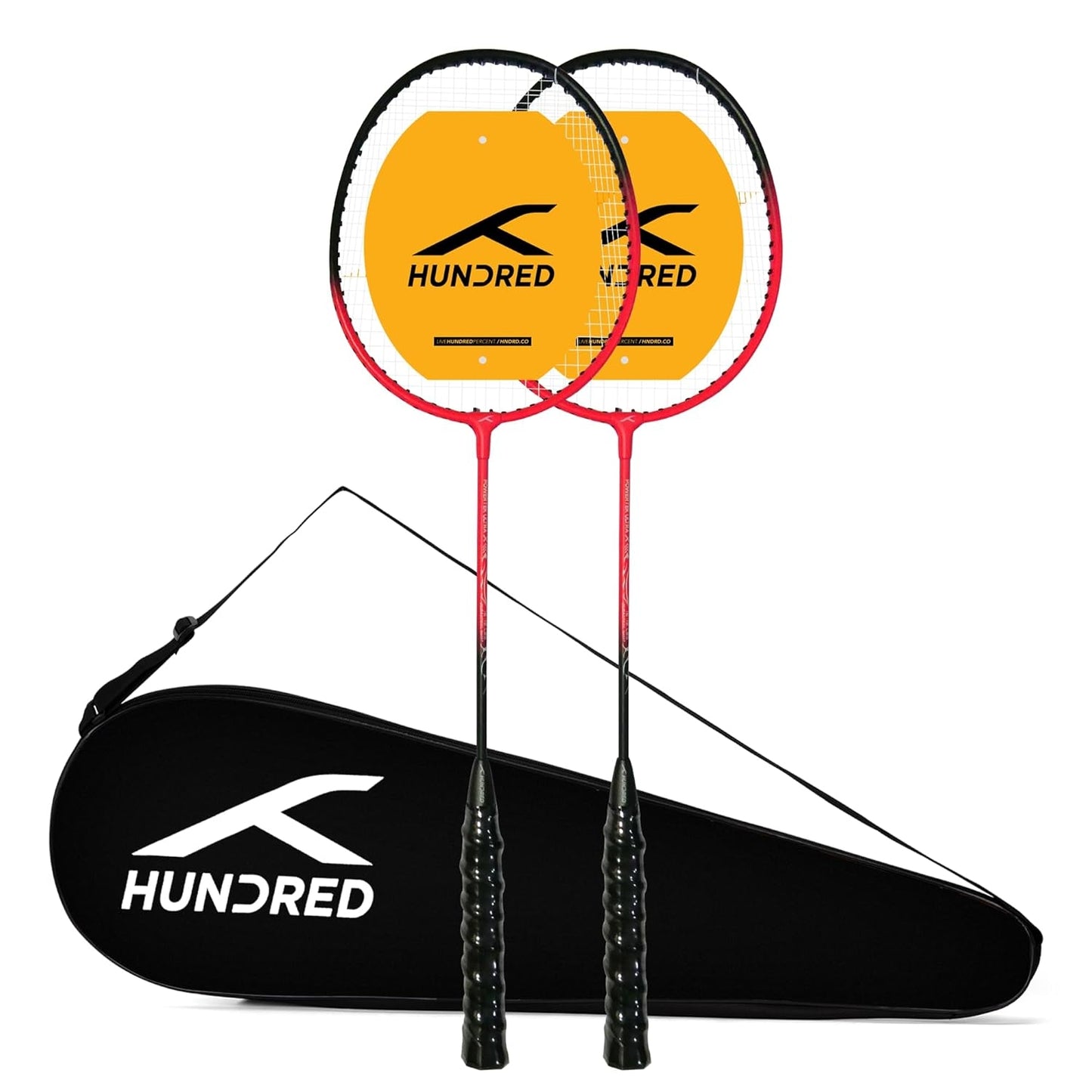 Hundred Powertek Ultra X Strung Badminton Set (2 Racquets) | Lightweight Aluminium Frame with Head-Heavy Balance, Full Cover | Beginner Friendly Combo Kit - Best Price online Prokicksports.com