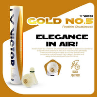 Victor Gold No.5 Feather Shuttlecock – Speed 76, Duck Feather & Composite Cork, Pack of 12 (Practice & Club Use) - Best Price online Prokicksports.com