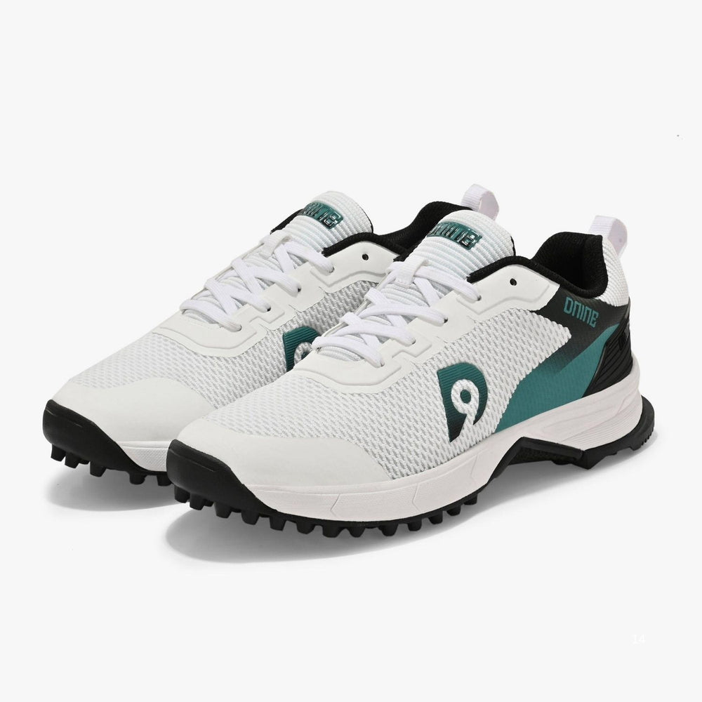 Dnine Hunter 1 Cricket Batting Shoe with Metal Spikes – White/Green/Black |Shock Absorbing EVA Midsole, High Traction TPU Spike Outsole - Best Price online Prokicksports.com