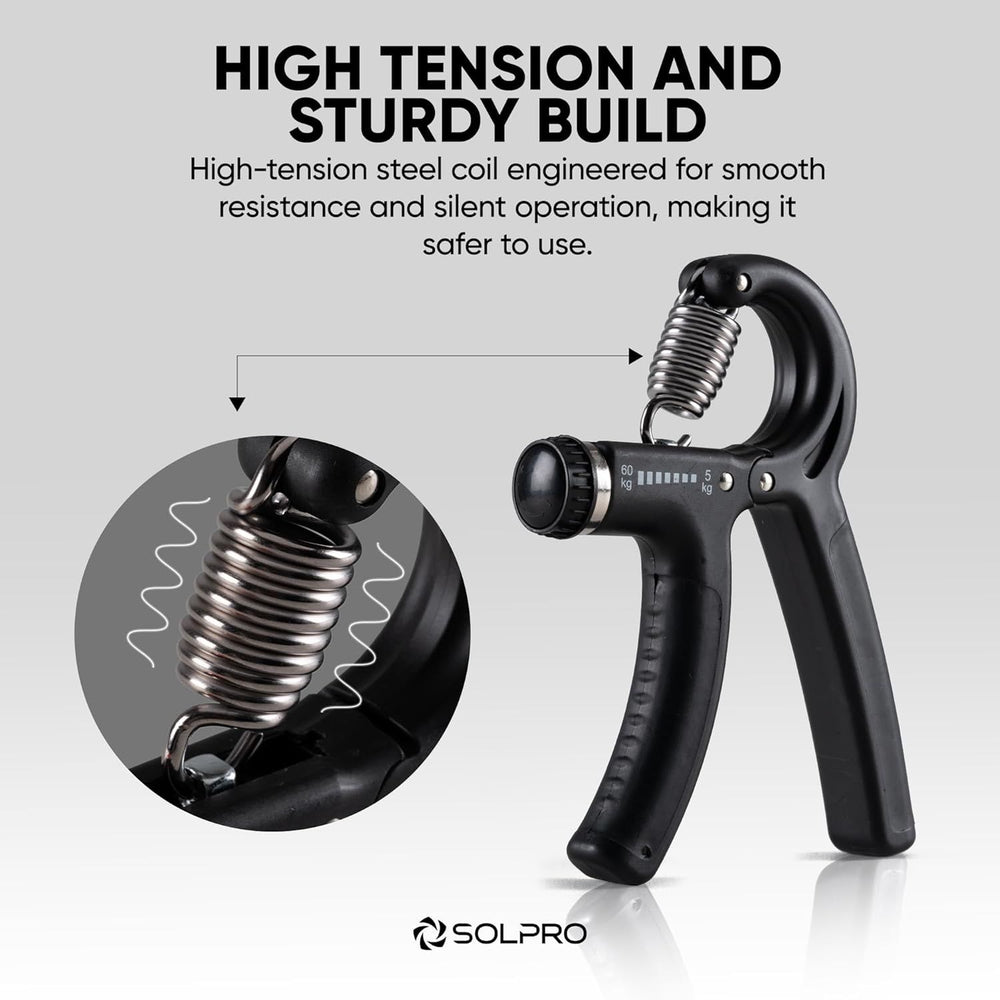 Solpro SHG-046 FirmFlex Adjustable Hand Grip Strengthener – 5-60kg Resistance, Ergonomic Grip, Forearm & Finger Strengthener with Mechanical Counter, Home Gym Rehab - Best Price online Prokicksports.com