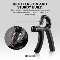 Solpro SHG-046 FirmFlex Adjustable Hand Grip Strengthener – 5-60kg Resistance, Ergonomic Grip, Forearm & Finger Strengthener with Mechanical Counter, Home Gym Rehab - Best Price online Prokicksports.com