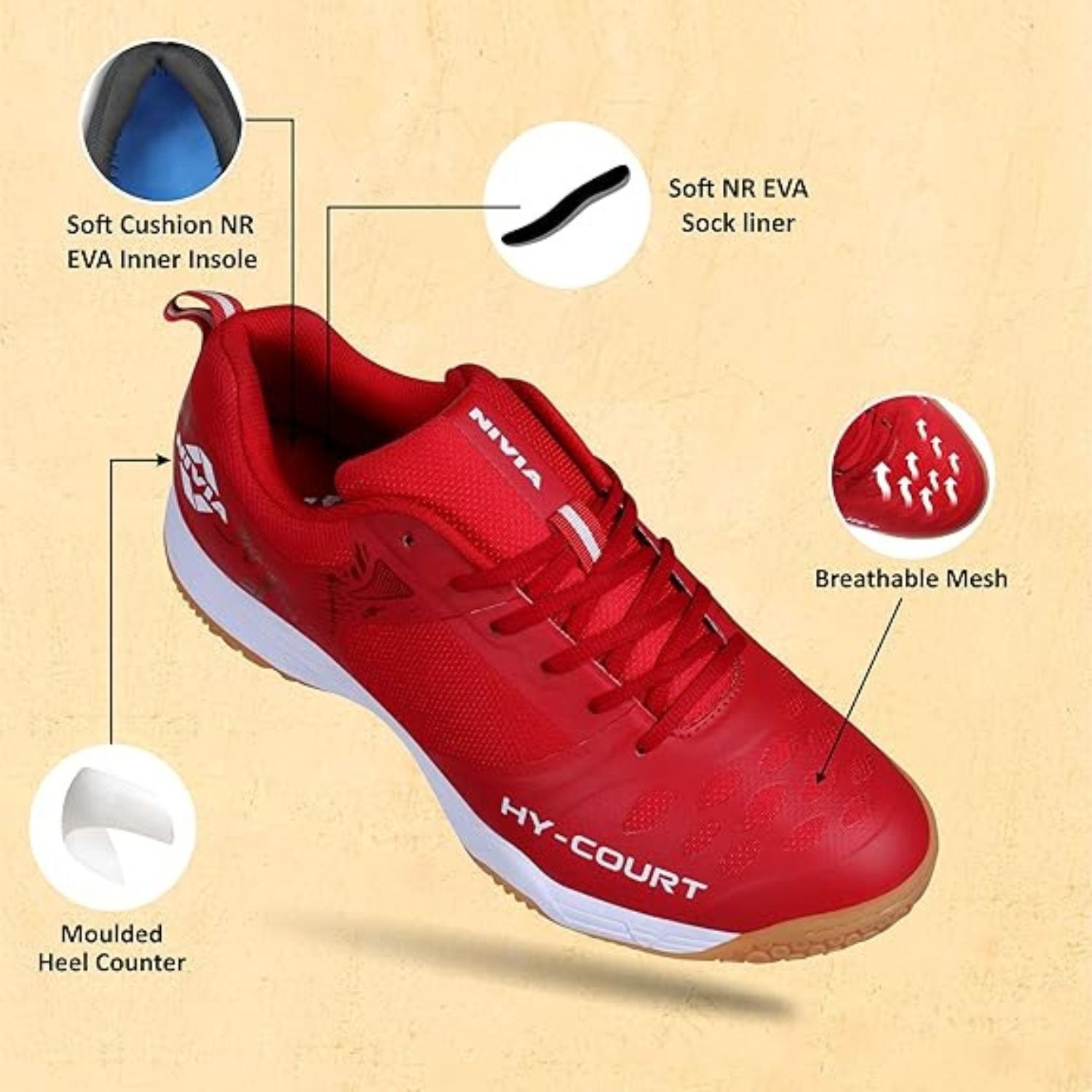 Nivia HY-Court 2.1 Badminton Shoes for Men | Non-Marking Sole | Cushioned Insole | Breathable Mesh | Lightweight Design - Best Price online Prokicksports.com