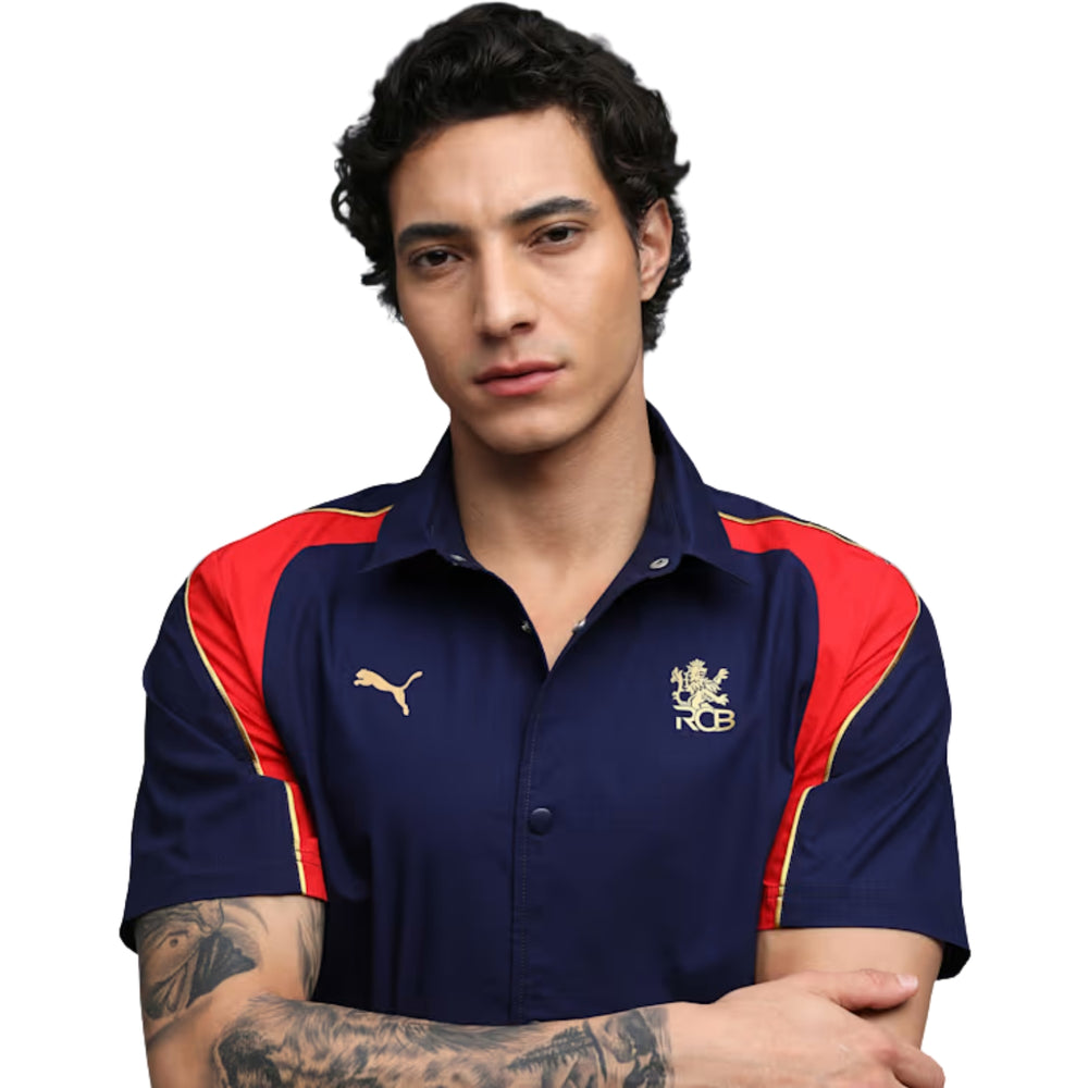 PUMA x RCB Woven Polo T-Shirt for Men | Premium Woven Fabric with Classic Collar, Button Placket & Official RCB Branding for Smart Casual Style - Best Price online Prokicksports.com
