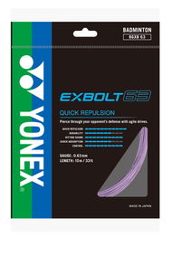 Yonex Exbolt 63 Badminton String | 0.63 mm Thin Gauge, Quick Repulsion, High Sound, Multifilament Nylon Core, Braided Forged Fiber Outer