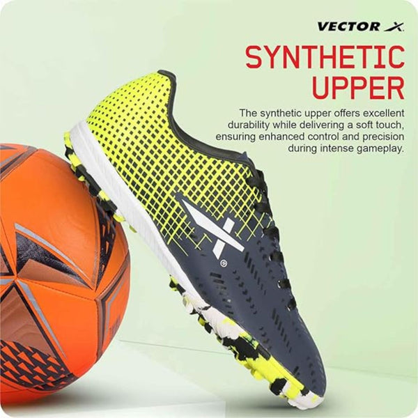 Vector X Royale+ Turf Football Shoes | Synthetic Leather Upper | Non-Marking Rubber Sole | Lightweight Cushioned Insole |