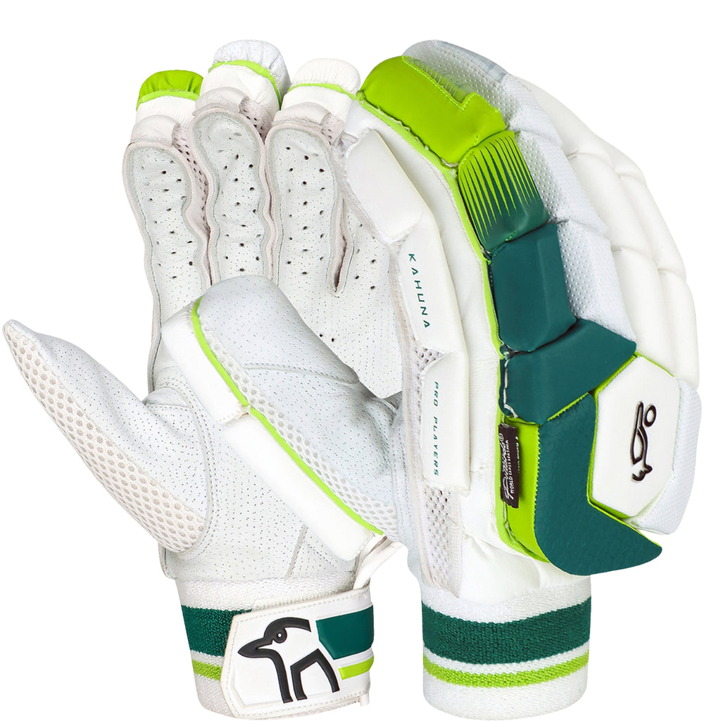 Kookaburra Kahuna Pro Players Left Hand Batting Gloves – Adult | Elite Level Cricket Gloves | Premium Protection & Comfort | White/Green - Best Price online Prokicksports.com