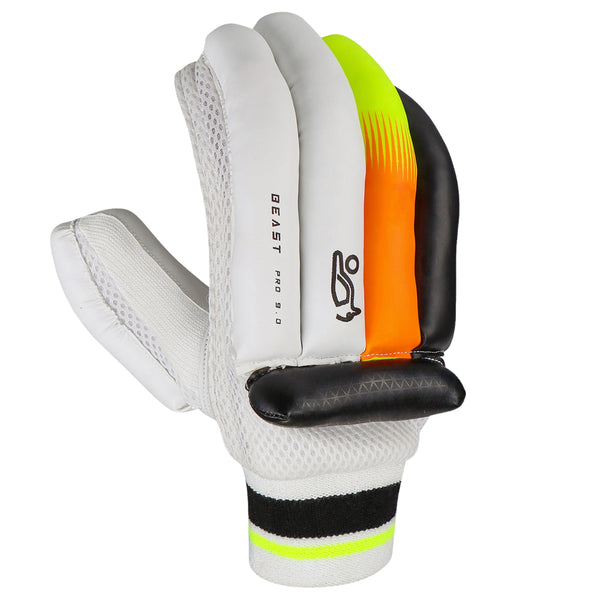 Kookaburra Beast Pro 9.0 Batting Gloves – Left Hand | Durable Protection & Striking Design | White/Black/Orange