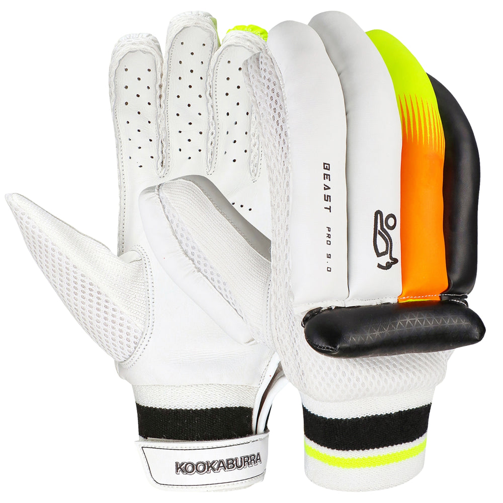 Kookaburra Beast Pro 9.0 Batting Gloves – Left Hand | Durable Protection & Striking Design | White/Black/Orange