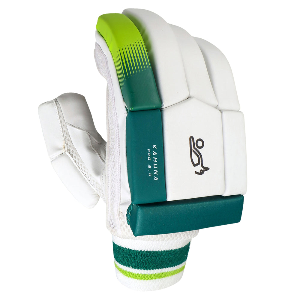 Kookaburra Kahuna Pro 5.0 Batting Gloves – Left Hand | Advanced Protection with Soft Feel | White/Green - Best Price online Prokicksports.com