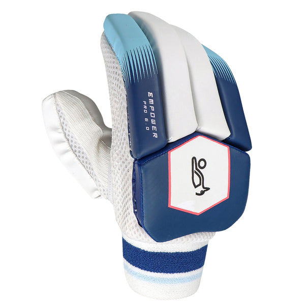 Kookaburra Empower Pro 6.0 Left Hand Batting Gloves – Adult | Lightweight & Protective Cricket Gloves | White/Navy Blue