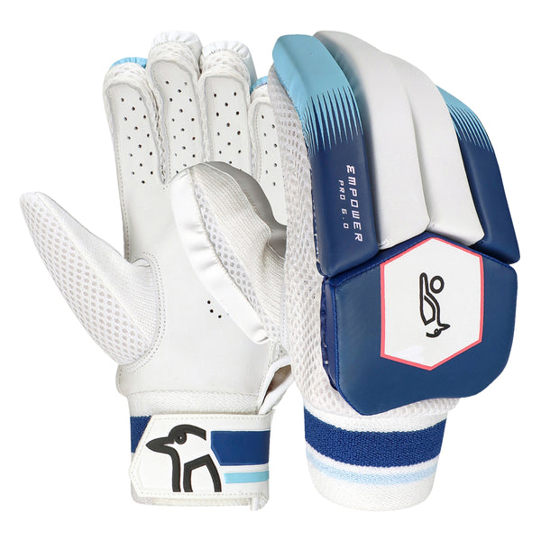 Kookaburra Empower Pro 6.0 Left Hand Batting Gloves – Adult | Lightweight & Protective Cricket Gloves | White/Navy Blue