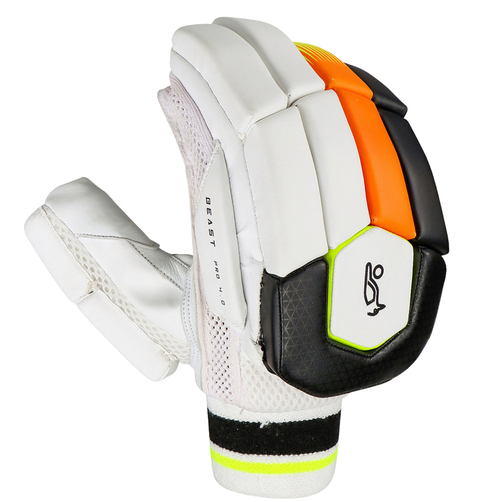 Kookaburra Beast Pro 4.0 Left Hand Batting Gloves | Superior Grip & Protection for Club Cricketers | White/Black/Orange - Best Price online Prokicksports.com