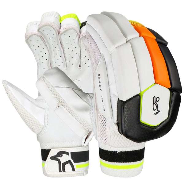 Kookaburra Beast Pro 4.0 Left Hand Batting Gloves | Superior Grip & Protection for Club Cricketers | White/Black/Orange
